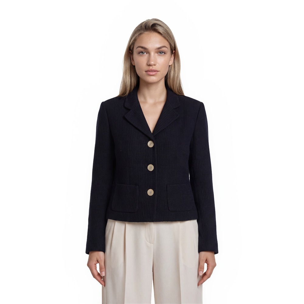 Vintage Talbots Jacket Blazer Women's 12 Navy Blue Waffle Knit Made in Italy